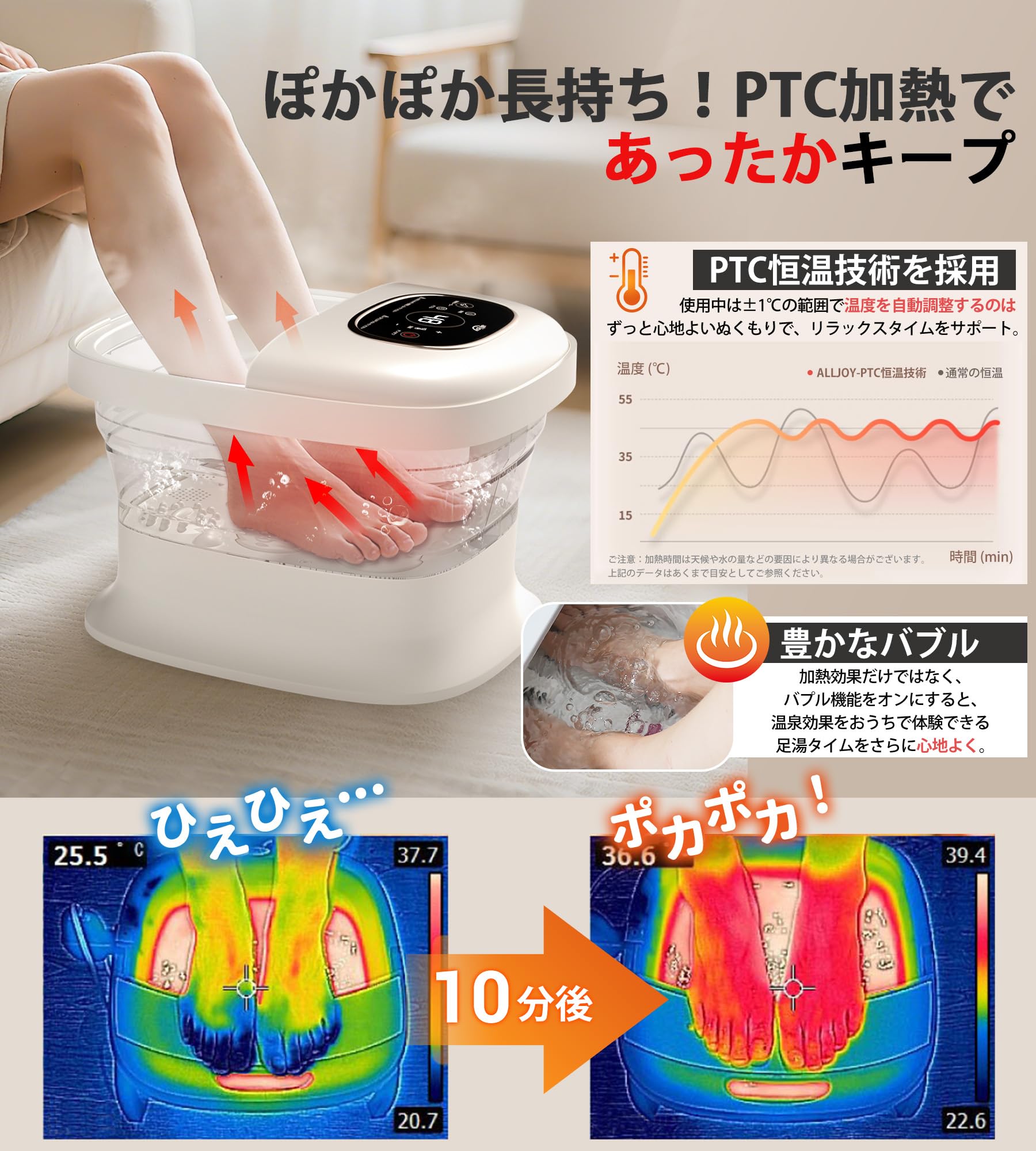 フットバス 折りたたみ 電動もみ玉4×4個 足湯 保温機能付き Amazon | ALLJOY【新登場】折りたたみ フットバス 電動もみ玉4×4個